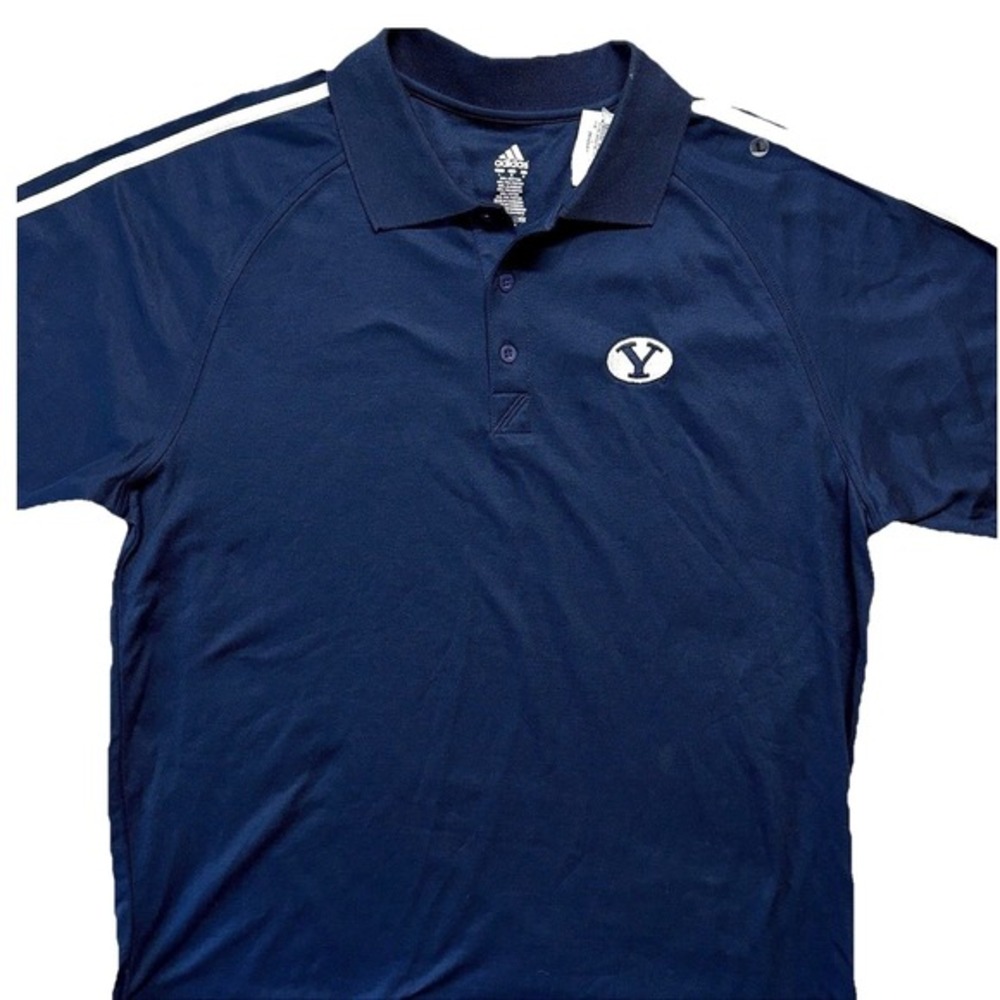 Adidas BYU Cougars Polo Shirt Mens Large‎ Navy Blue White Stripes Collared NWT